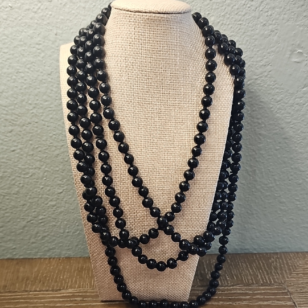 88" Inch Glass Black Beaded Necklace